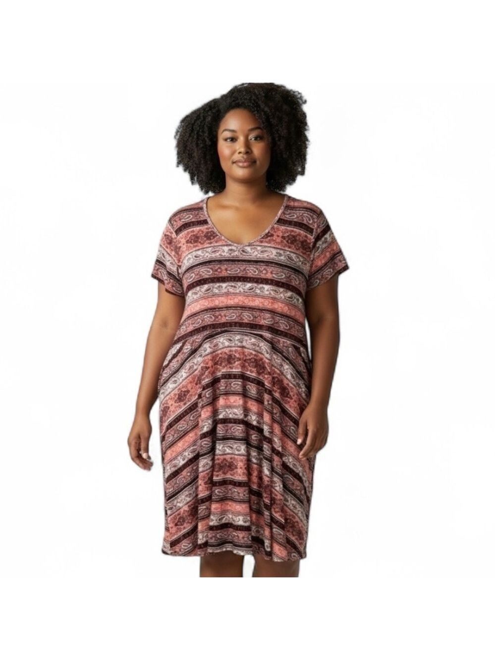 Bobbie Brooks Paisley Short Sleeve Stretch Dress 2X